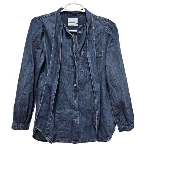 J.Crew Tie-Neck Chambray Button Down Shirt Size 0 - Picture 1 of 10